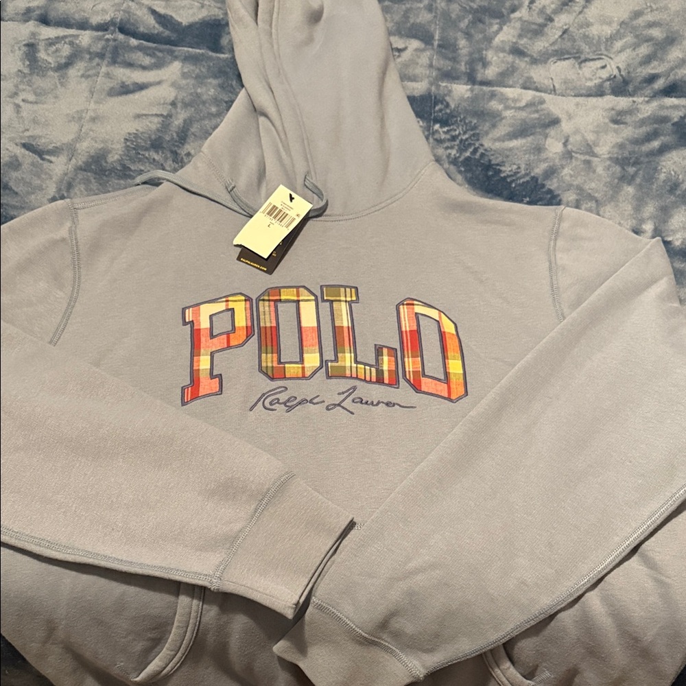 Polo by Ralph Lauren Light Gray Hoodie with Plaid Logo